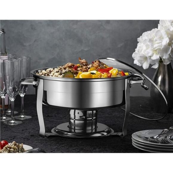 Kook Stainless Steel Chafing Dish Buffet Set, Round Food Warming Tray 4.5 Qt - Picture 4 of 6